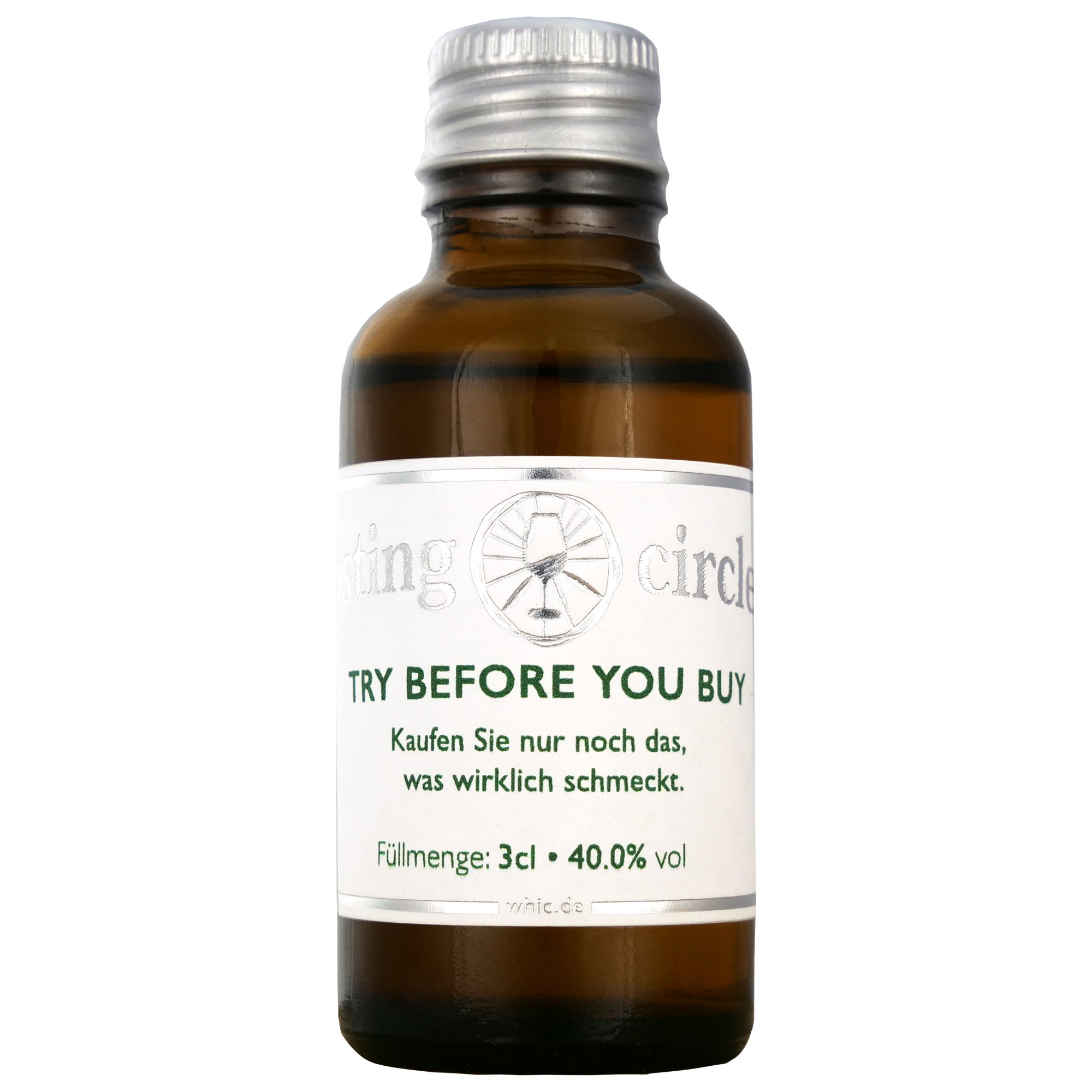 Tasting Circle 40% vol 3cl Probierflasche mit Metallverschluss - Try Before You Buy Premium-Spirituosen-Konzept