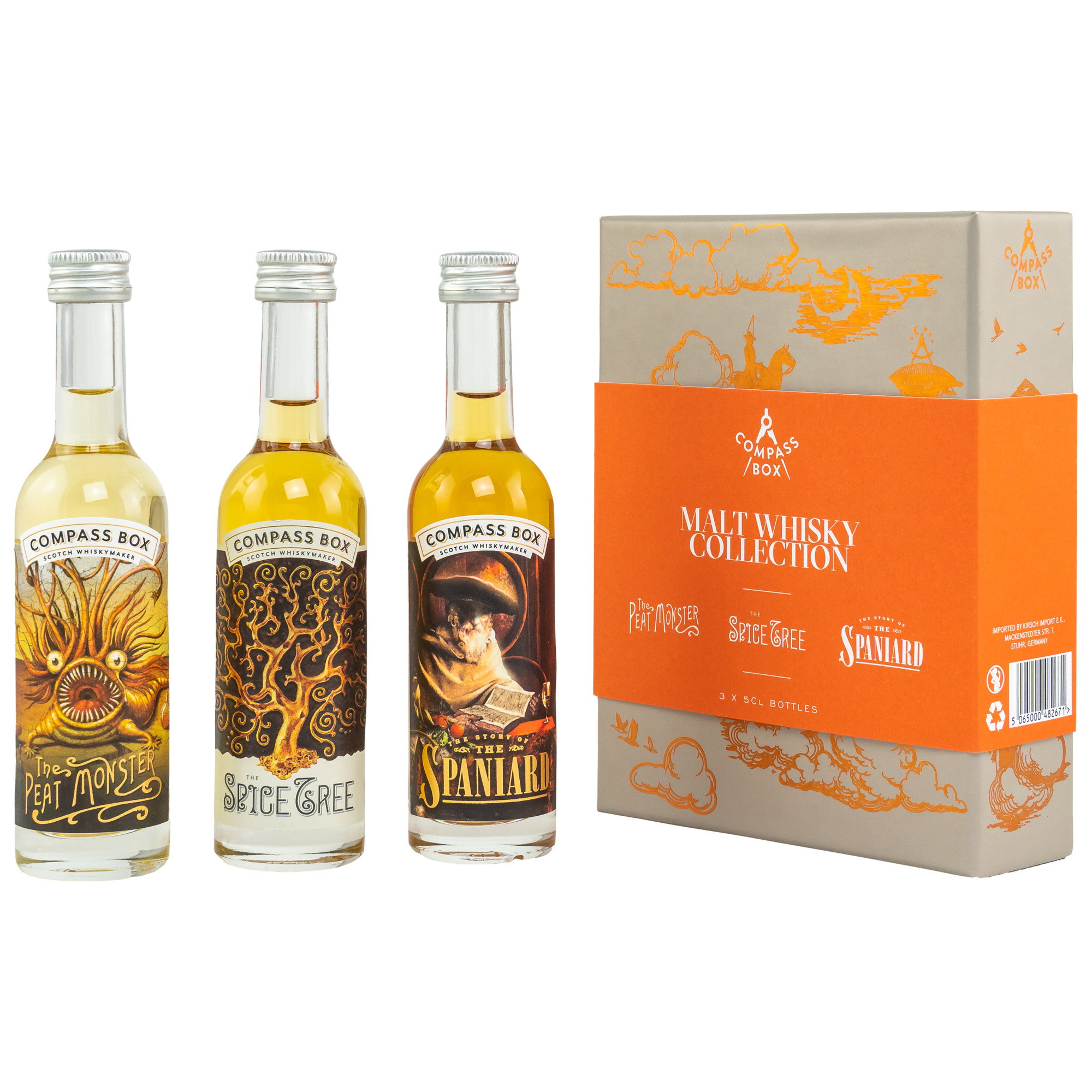 Compass Box Malt Whisky Collection mit The Peat Monster, The Spice Tree und The Story of the Spaniard in 3x 5cl Flaschen-Set
