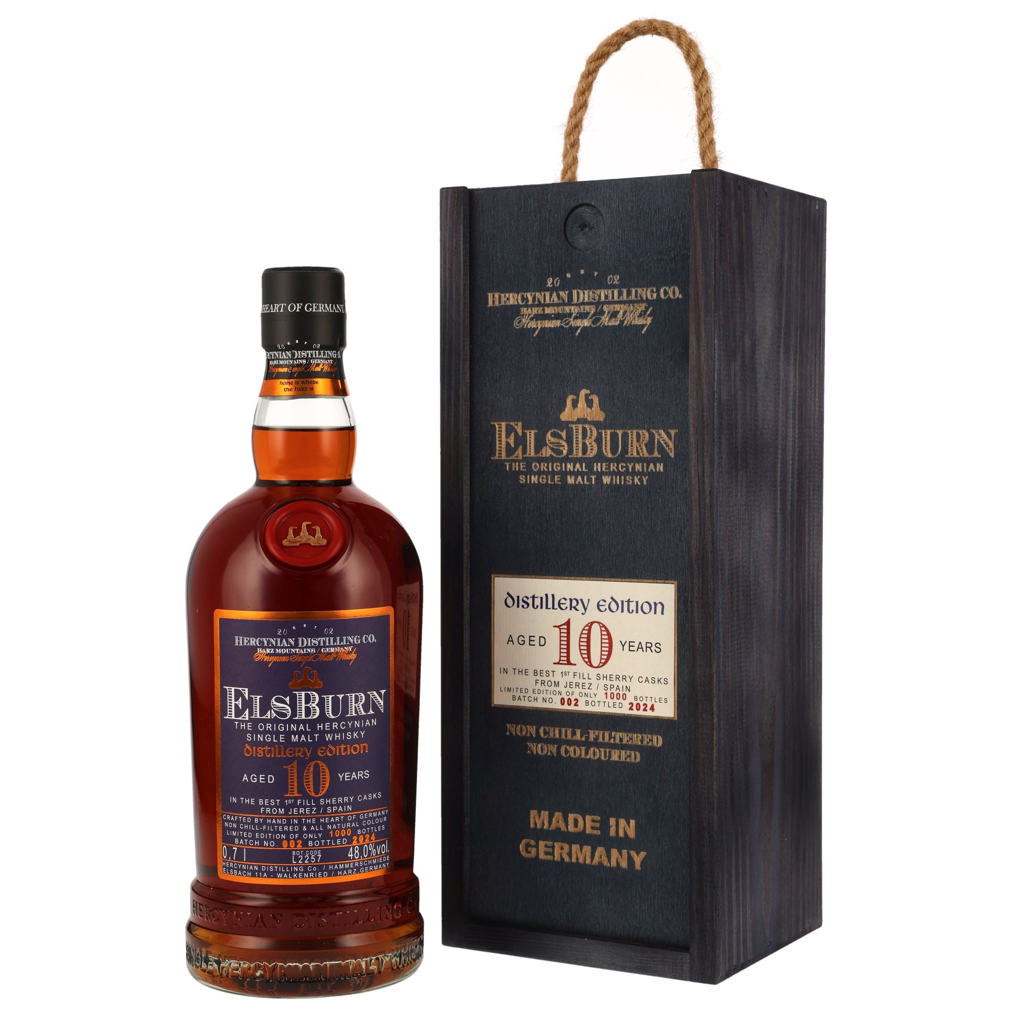 ElsBurn The Original Hercynian Single Malt Whisky Distillery Edition 10 Years in Holzkiste mit Zertifikat, 48% vol., limitierte Auflage 1000 Flaschen