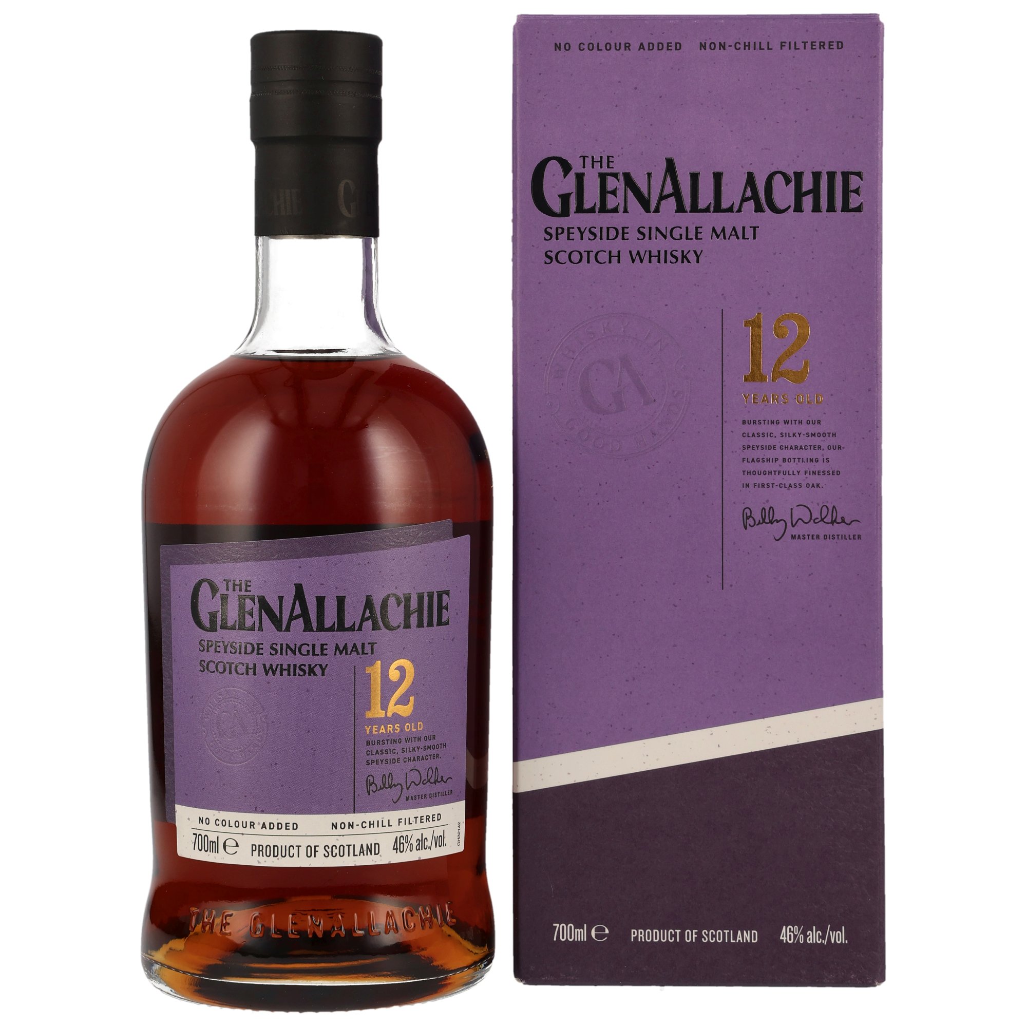The GlenAllachie 12 Years Old Speyside Single Malt Scotch Whisky 700ml in lila Verpackung, non-chill filtered
