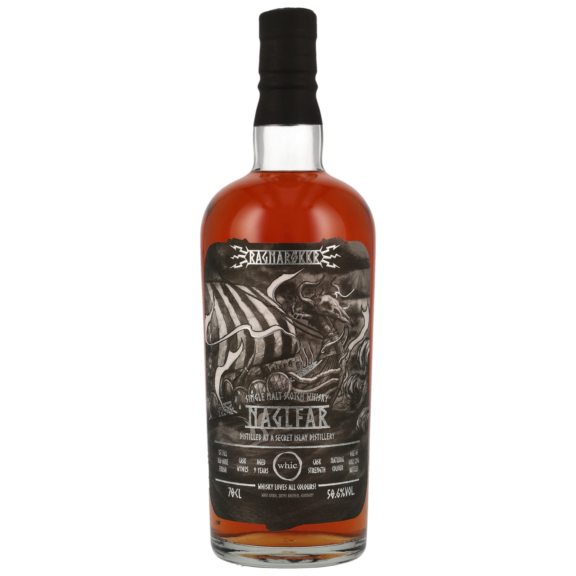Ragnarökkr Naglfari 9 Jahre Islay Single Malt Scotch Whisky Cask Strength 50,6% Vol. in 70cl-Flasche mit Wikinger-Gravur-Etikett