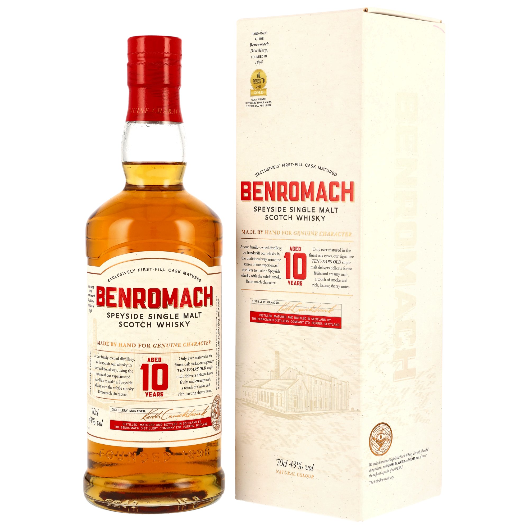 Benromach Speyside Single Malt Scotch Whisky 10 Years Old 43% vol in Originalkarton mit First-Fill-Cask-Reifung