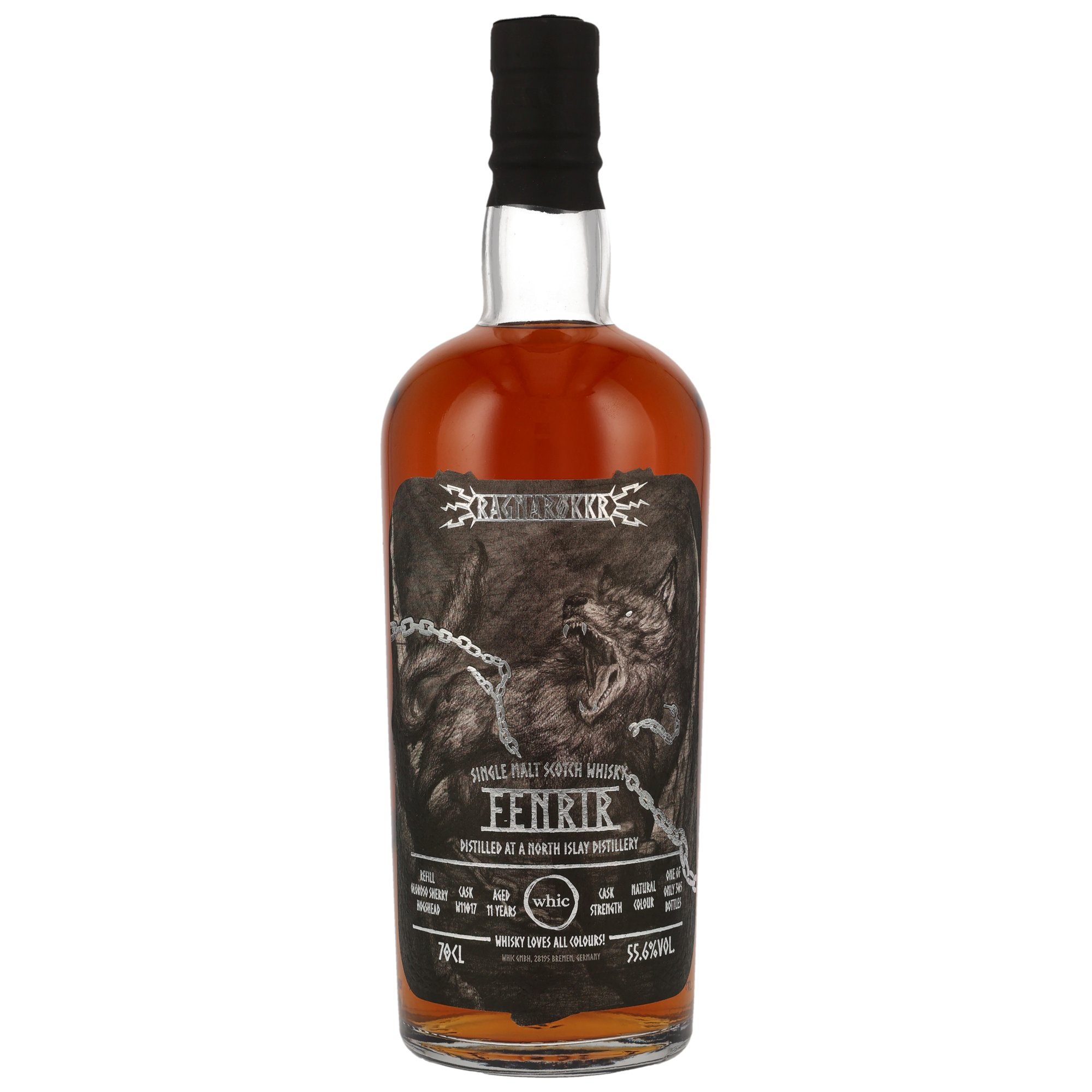 Ragnarökkr Fenrir Single Malt Scotch Whisky 11 Jahre Cask Strength 55,6% Vol. mit nordischem Wolfsetikett, 70cl