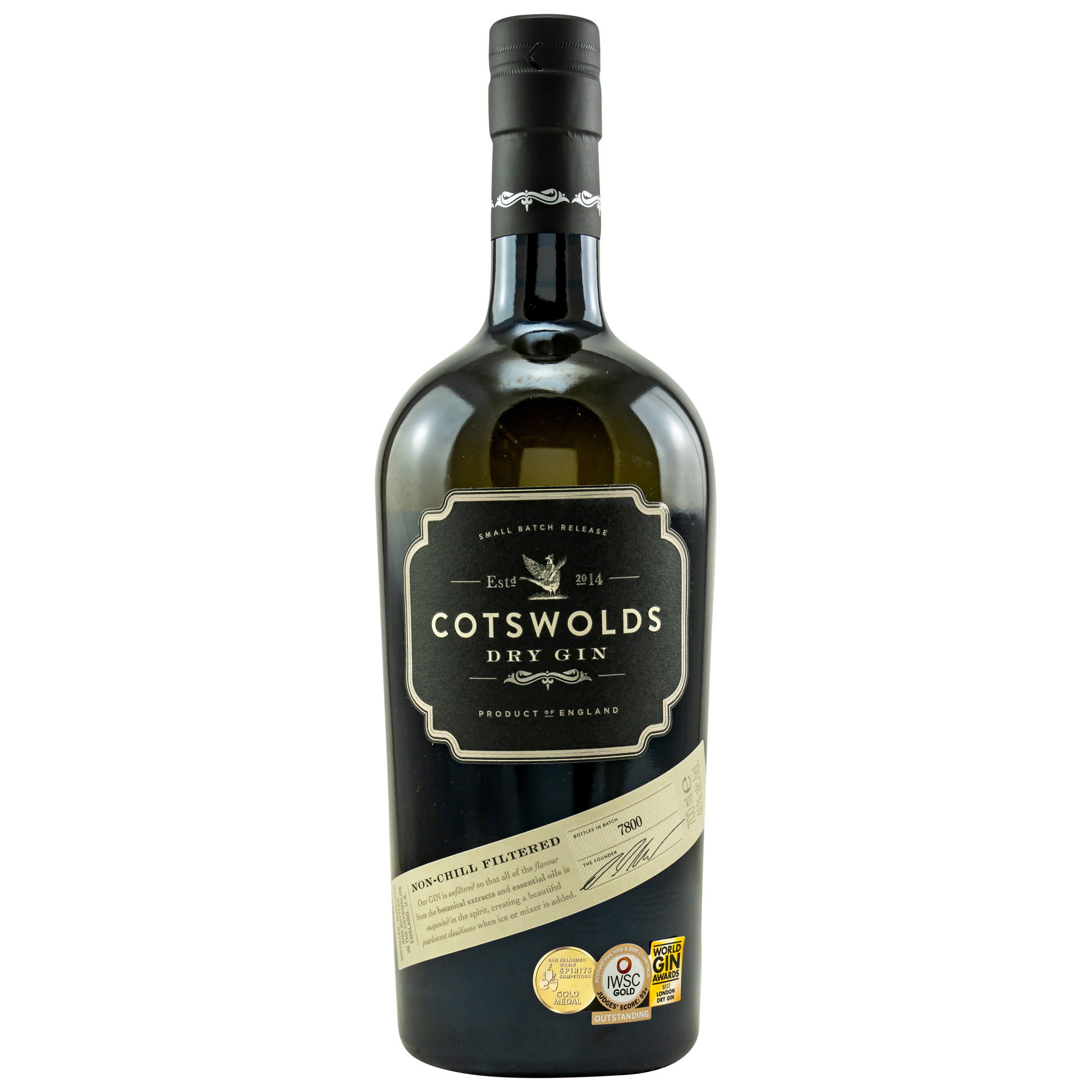 Cotswolds Dry Gin Non-Chill Filtered Small Batch Release 2014 mit 7800 Flaschenlimitierung und Goldmedaillen-Auszeichnung