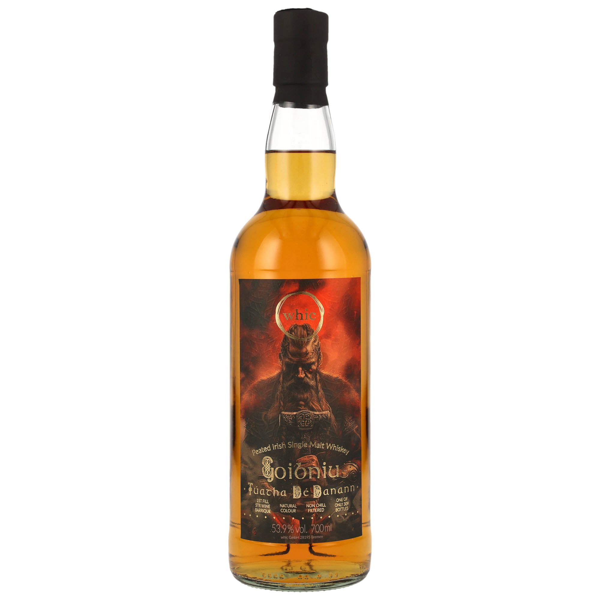 Whic Joioniu Tuacha Bé Danann Peated Irish Single Malt Whiskey 53,9% vol. 700ml mit Wikinger-Motiv-Etikett
