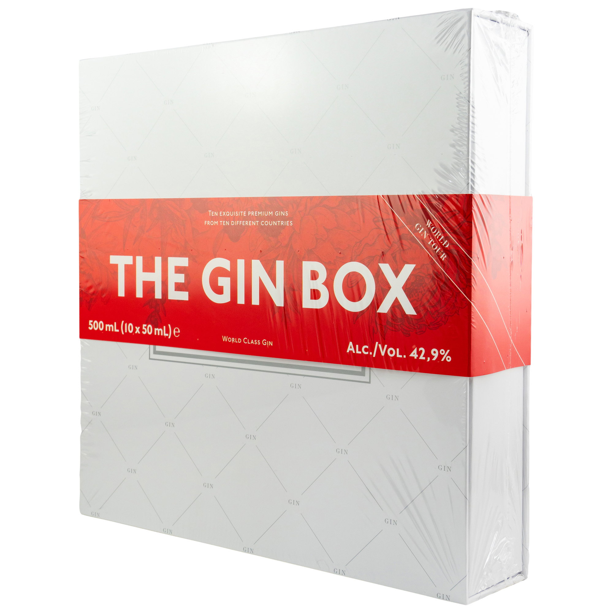 The Gin Box mit 10 exquisiten 50 ml Premium-Gins aus aller Welt, Alkoholgehalt 42,9% in weißer Sammleredition