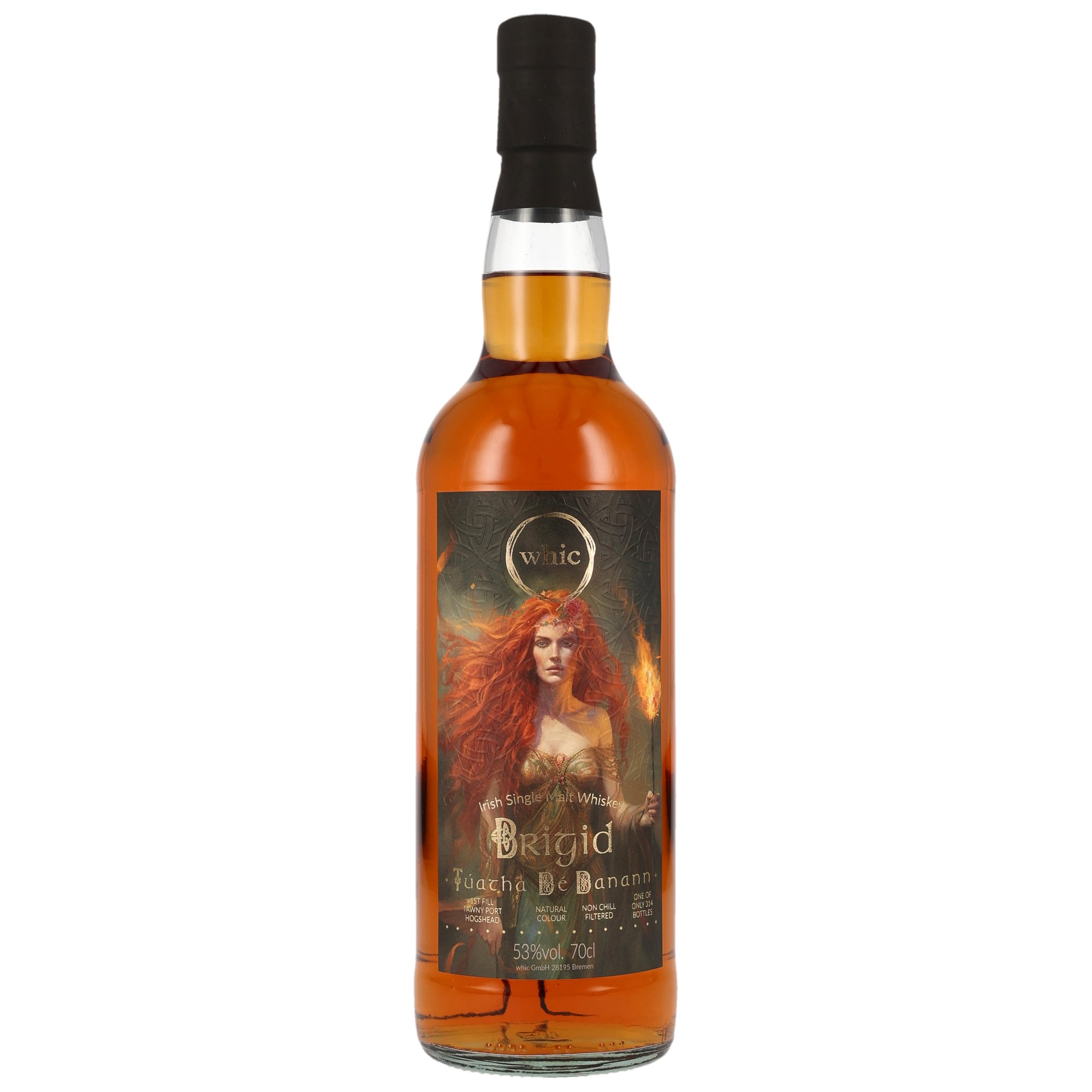 whic Brigid Irish Single Malt Whisky Tuatha Dé Danann Edition 53% vol. 0,7L mit keltischer Göttin-Etikettenillustration
