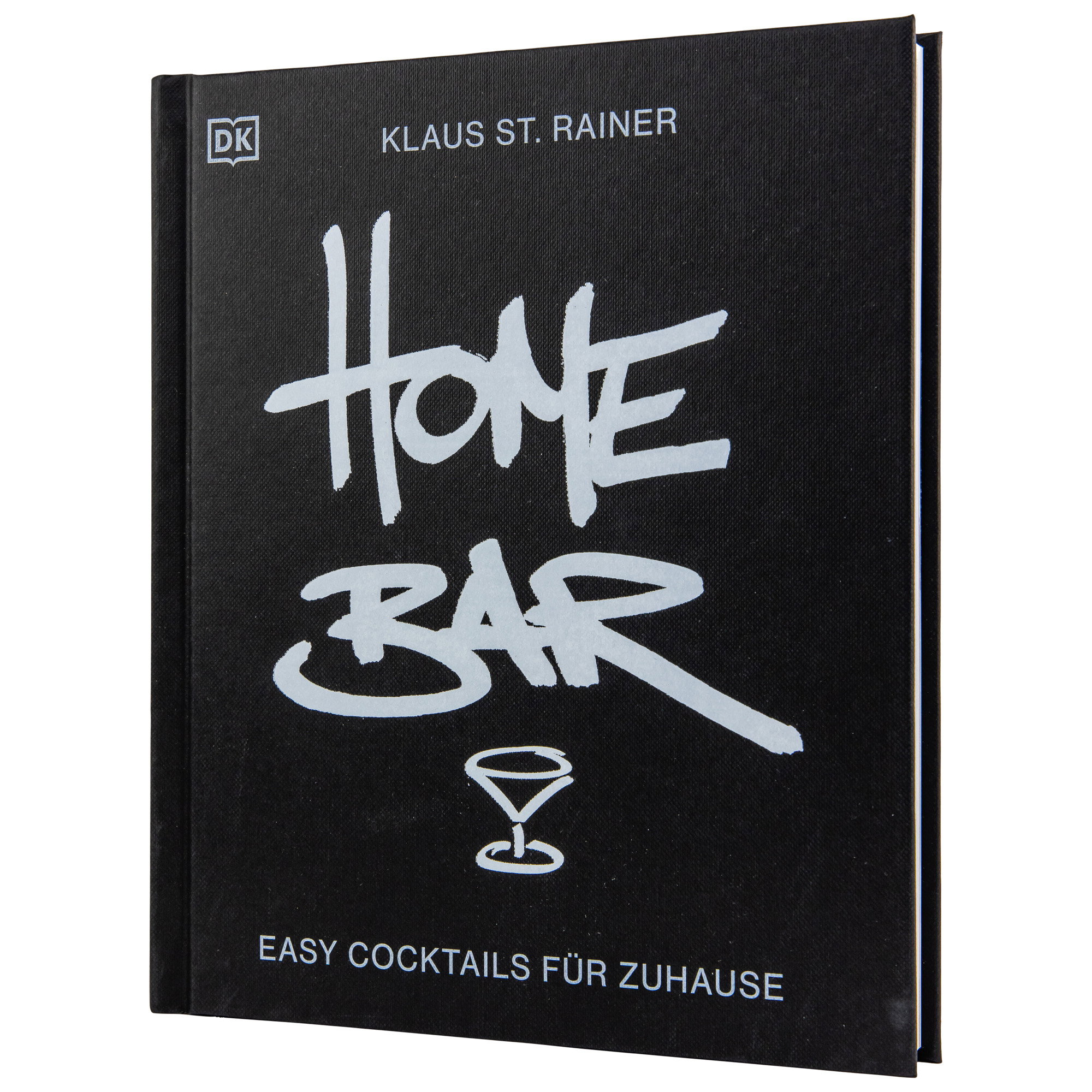 Buch Home Bar von Klaus St. Rainer - Easy Cocktails für Zuhause mit schwarzem Einband und handschriftlichem Titel-Design