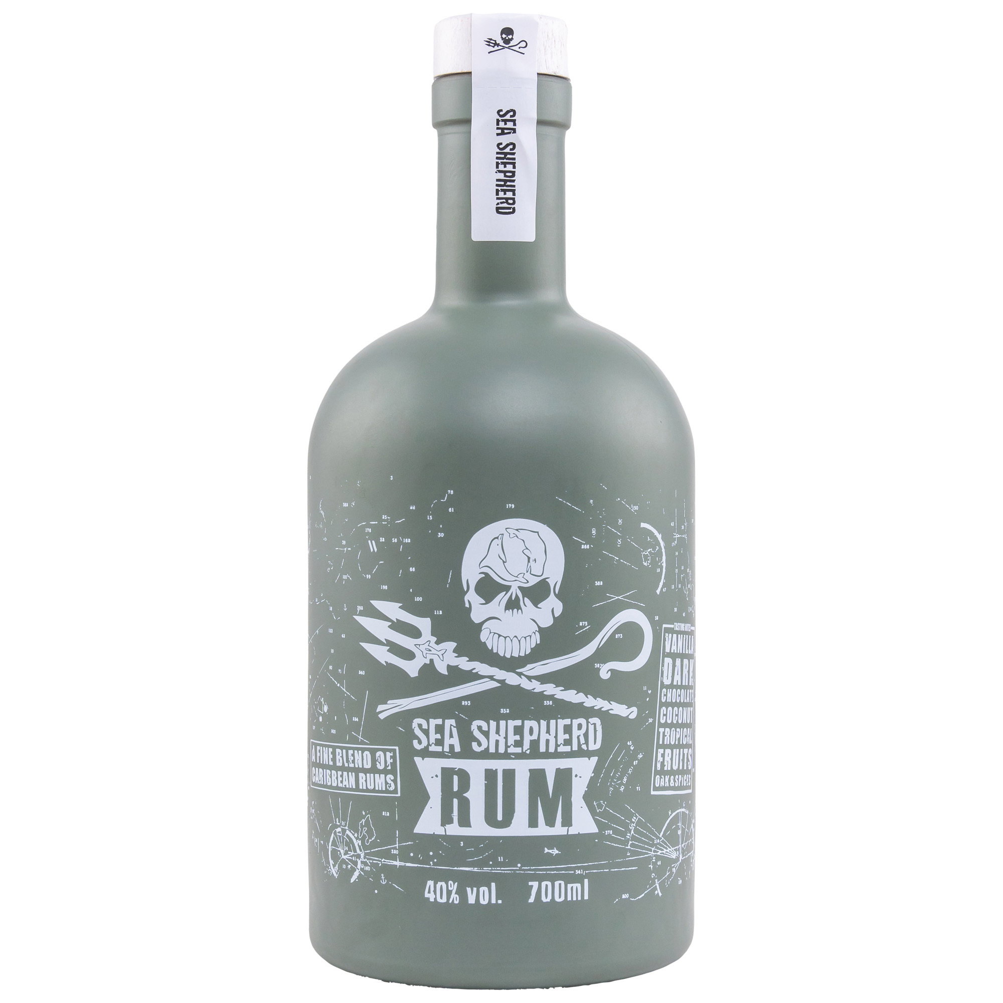Sea Shepherd Rum 40% vol. karibischer Premium-Dark-Rum mit Vanille-, Kakao- und tropischen Fruchtnoten in mattgrüner 700ml-Flasche