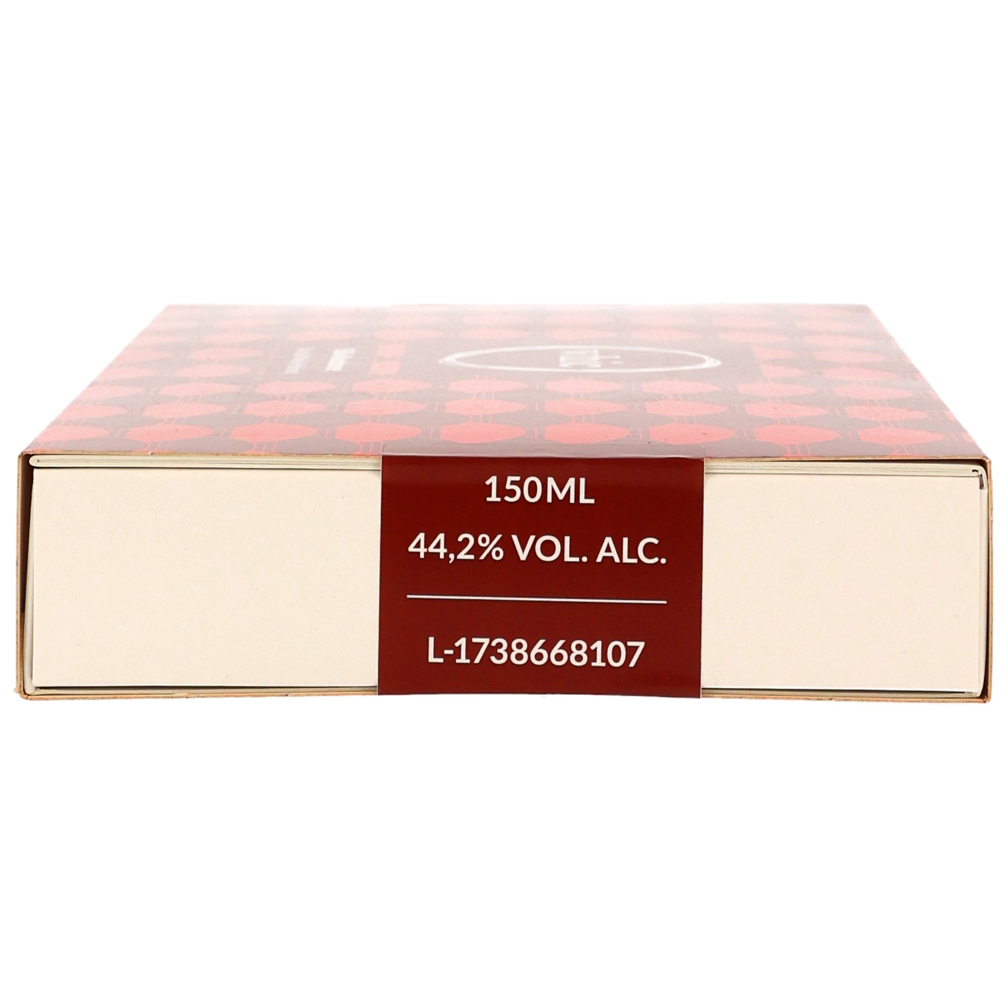 Premium-Spirituose in edler Geschenkbox mit 150ml Fassungsvermögen und 44,2% Vol. Alkoholgehalt, rot-goldenes Design mit Lot-Nummer L-1738668107