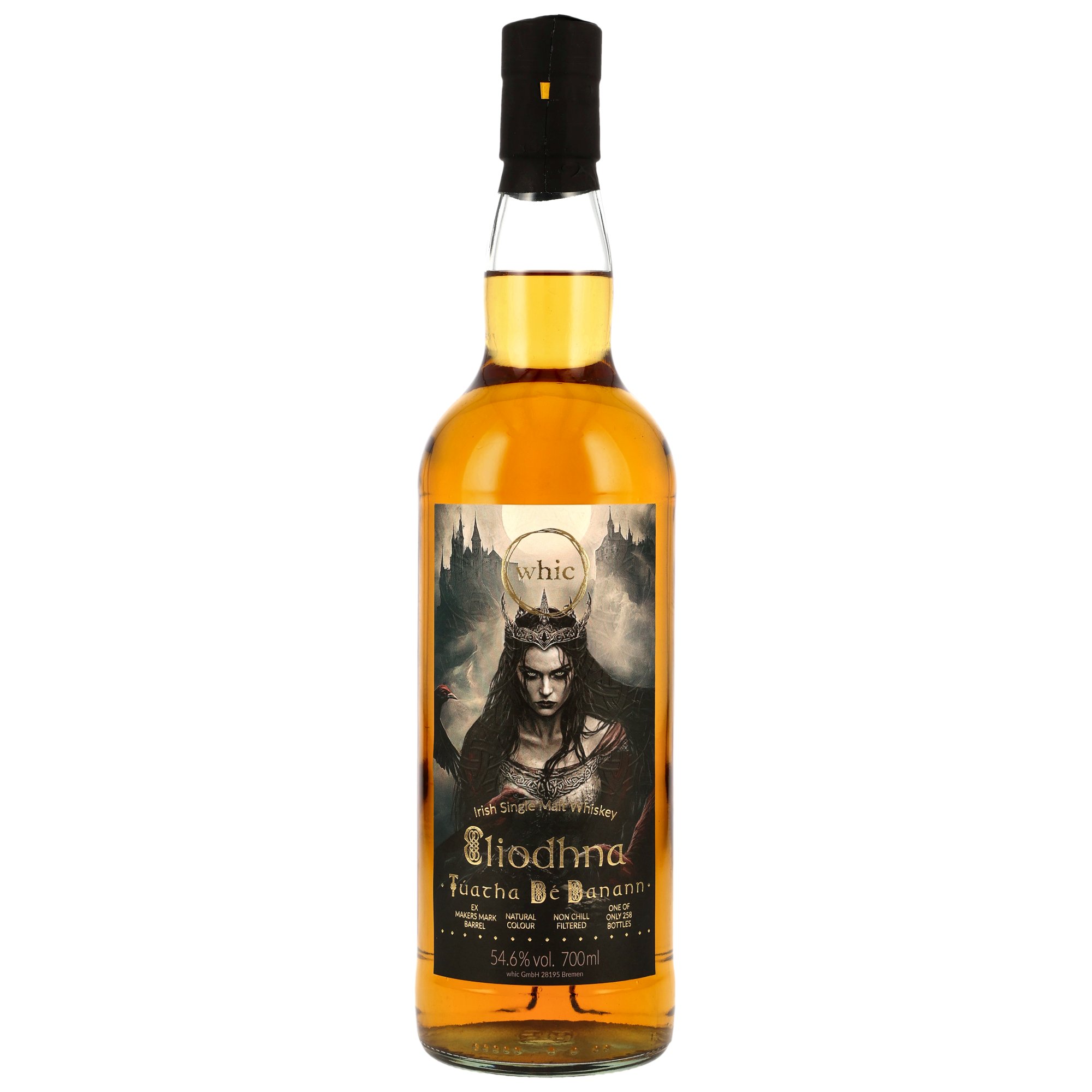 whic.de Tuatha Dé Danann Eliodhna Irish Single Malt Whisky 54,6% vol. 700ml mit mystischem Etikettendruck und Korkverschluss