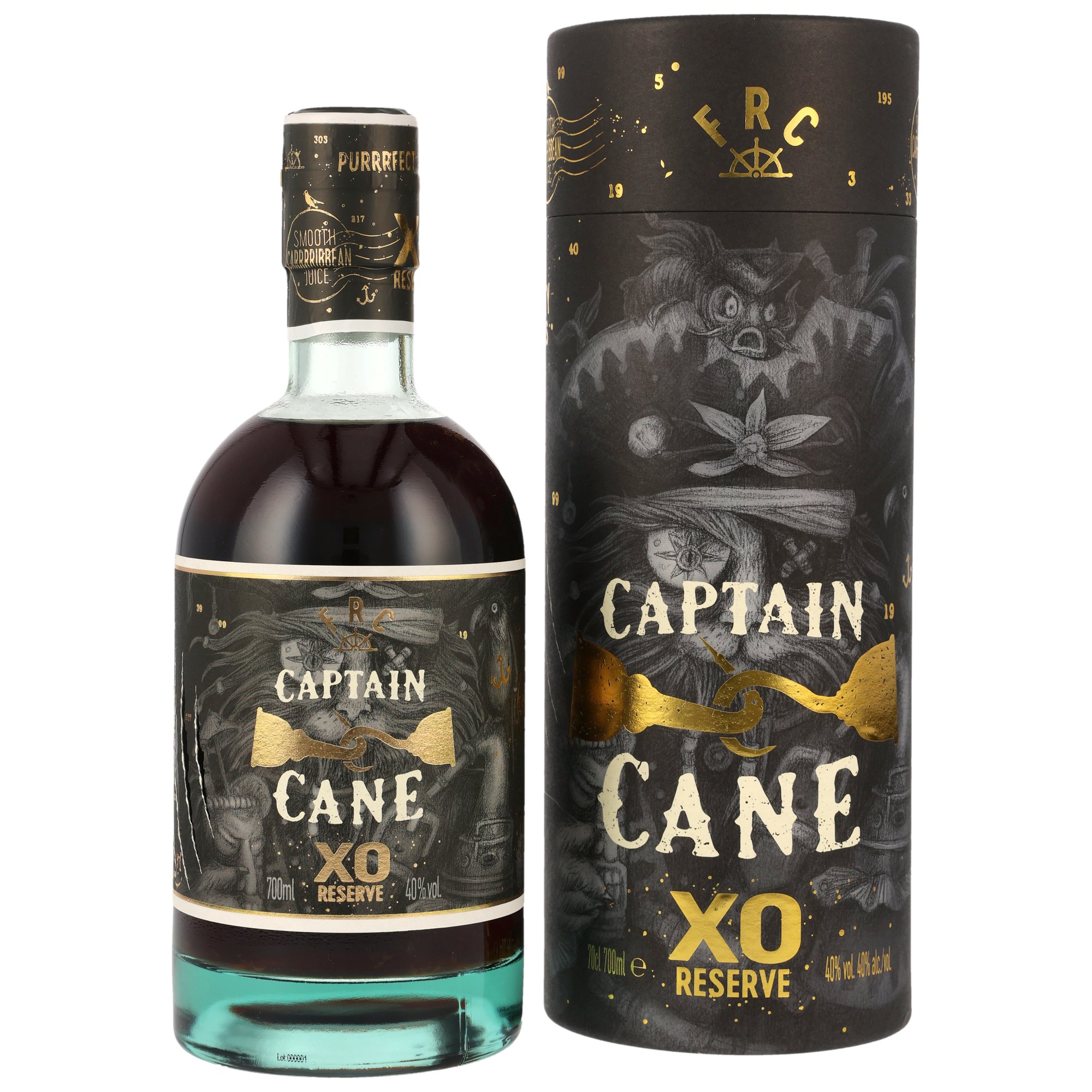 Captain Cane XO Reserve Rum 700ml in schwarzer Premium-Tube mit aufwendigem Kraken-Design und 40% vol.