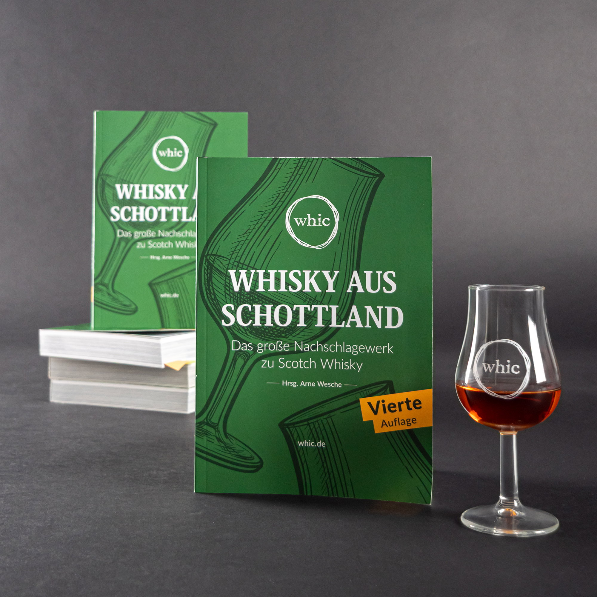 Buch Whisky aus Schottland - Das große Nachschlagewerk zu Scotch Whisky von Arne Wesche mit signiertem Whic-Whiskyglas, vierte Auflage