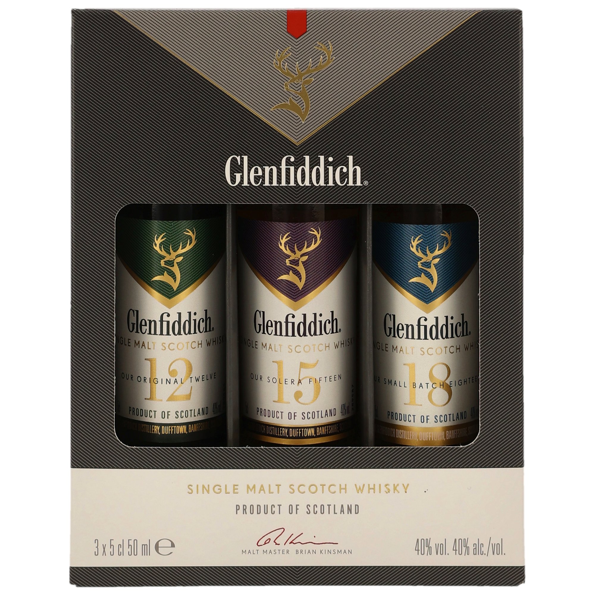 Glenfiddich Single Malt Scotch Whisky 12, 15 und 18 Jahre Triplet in Premium-Geschenkbox, 3x 5 cl, 40% vol