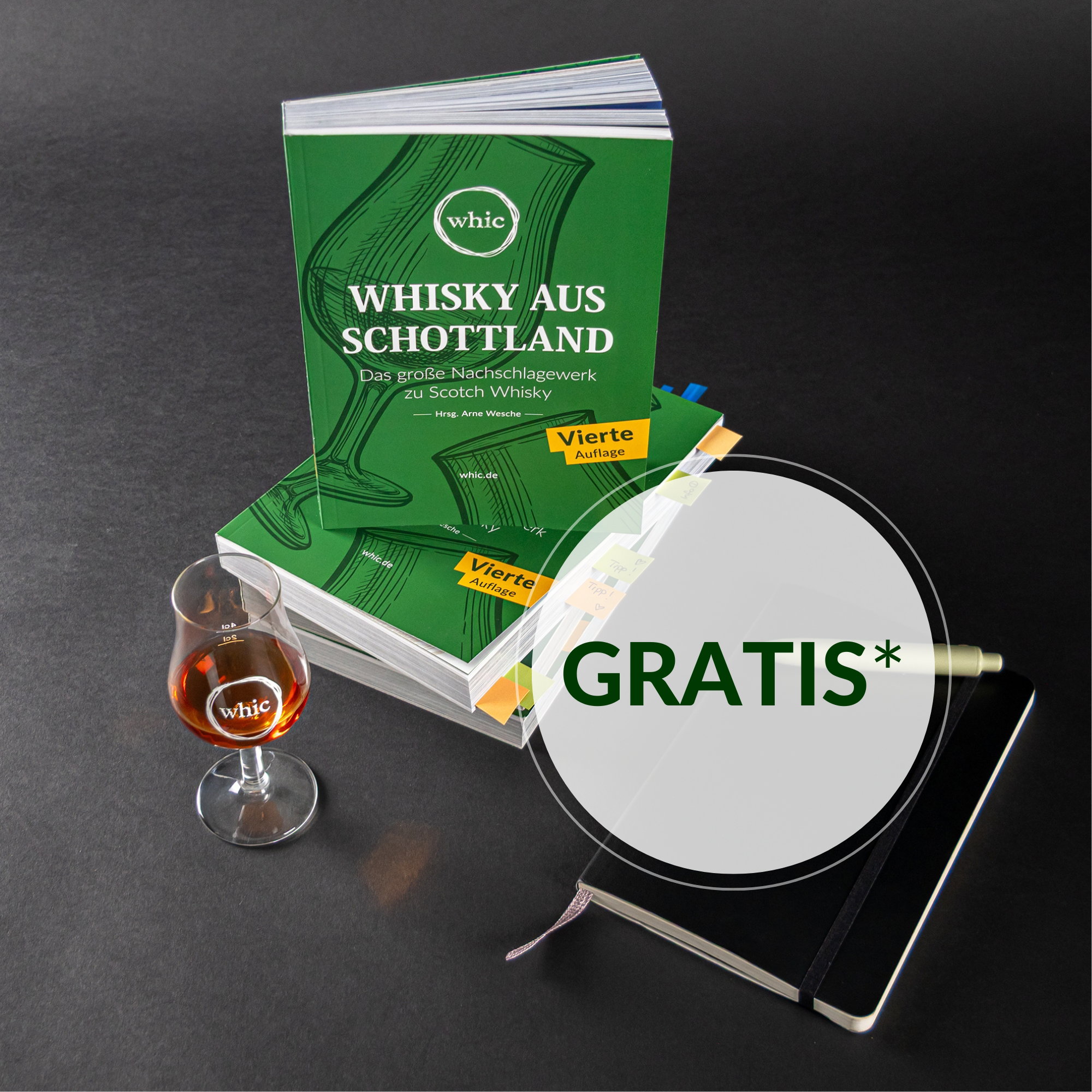 Buch Whisky aus Schottland - Das große Nachschlagewerk zu Scotch Whisky von Arne Wesche mit gratis Whisky-Probe in Nosing-Glas, vierte Auflage