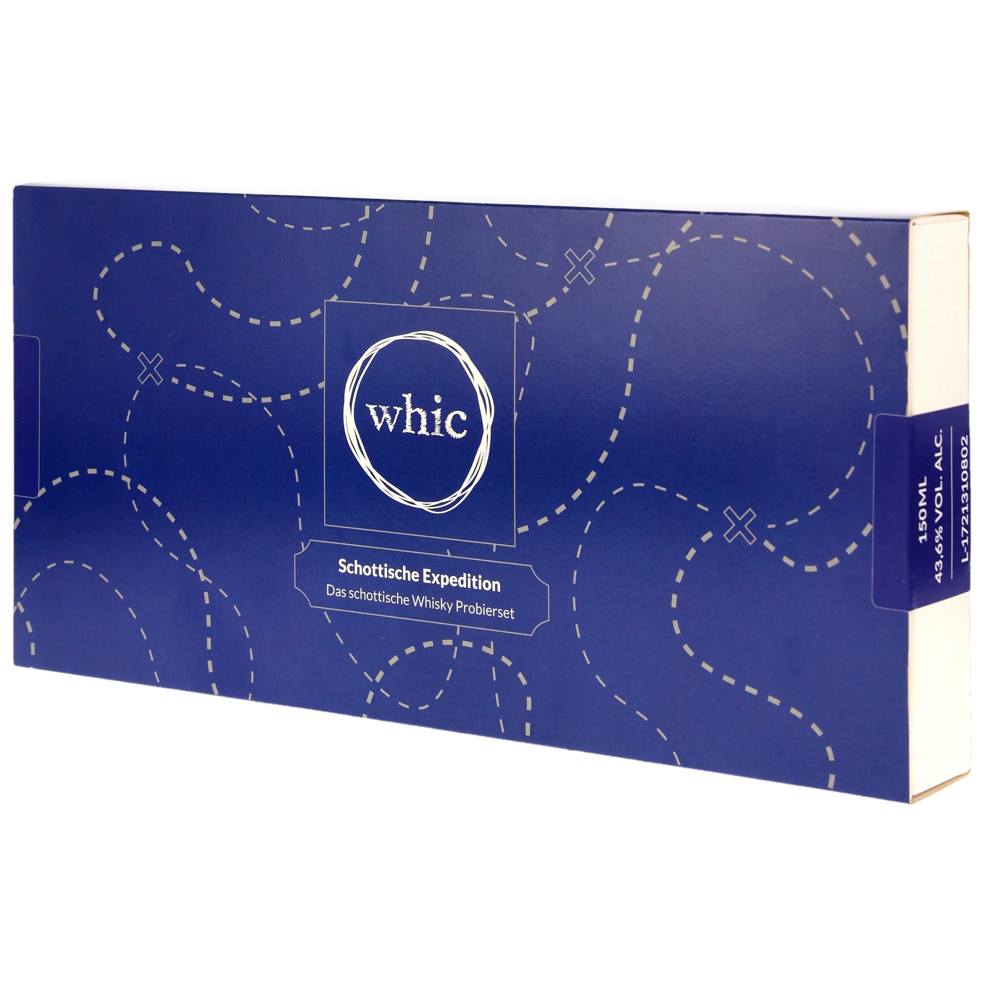 whic.de schottische Whisky Probierset mit 3x 150ml Flaschen in blauer Expedition Geschenkbox, 43,6% vol.