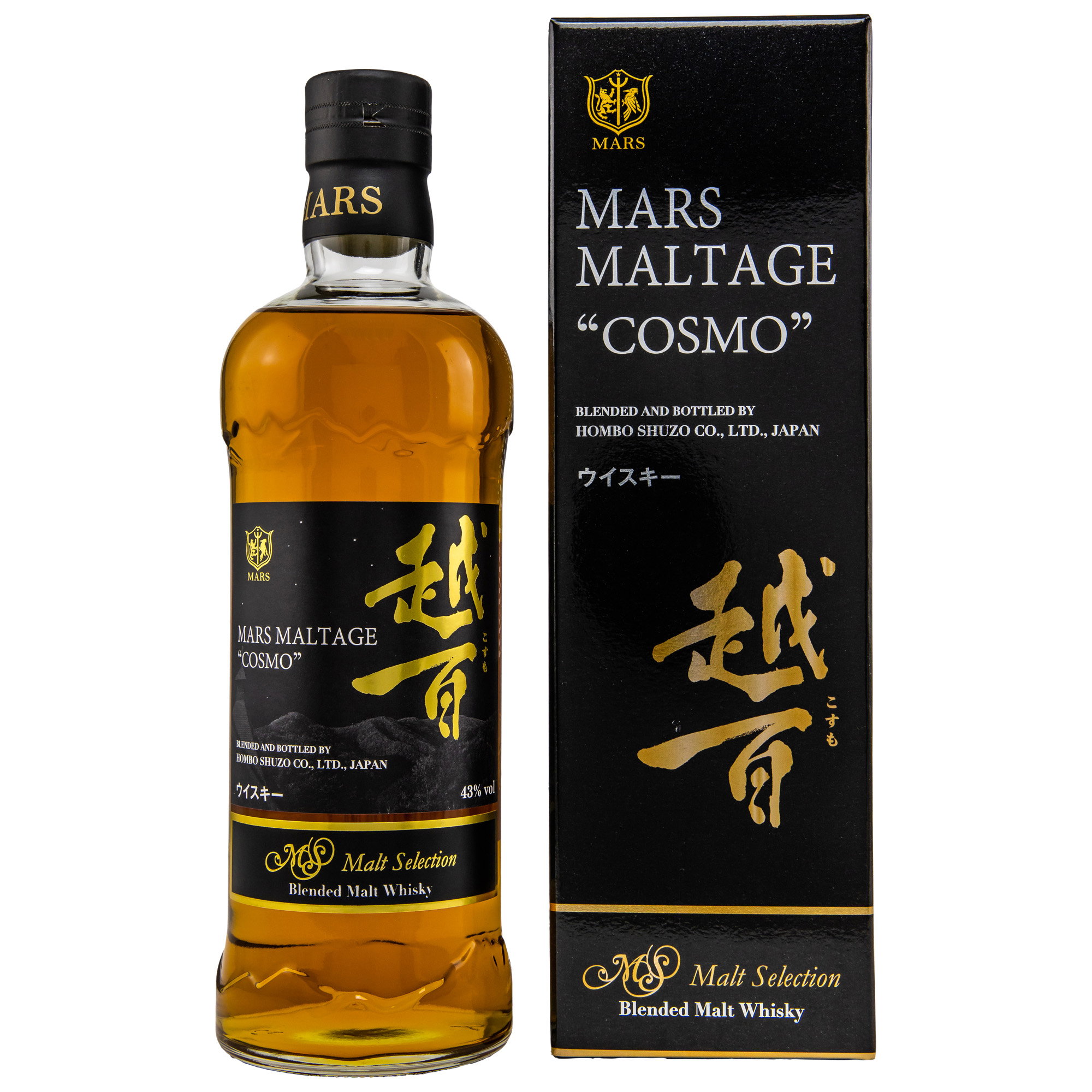 Mars Maltage "Cosmo" Blended Malt Whisky aus Japan von Hombo Shuzo Co. in schwarzer Premium-Verpackung, 43% vol