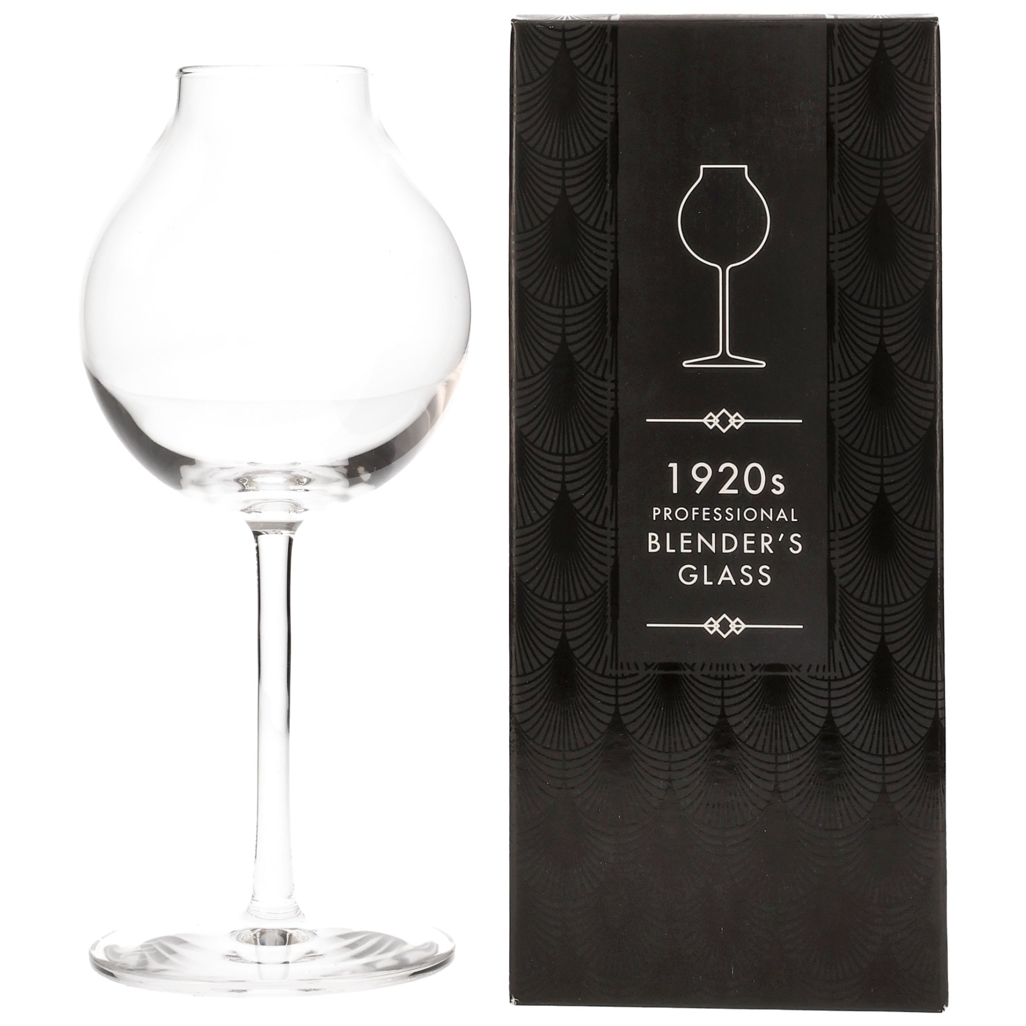 Vintage 1920er Jahre professionelles Blender's Glass mit klassischem Tulpenkelch-Design in eleganter schwarzer Geschenkverpackung