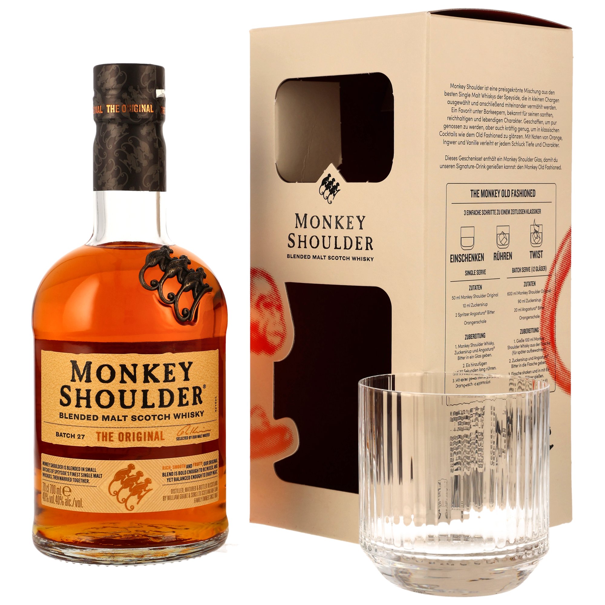 Monkey Shoulder The Original Set mit Tumbler-Glas