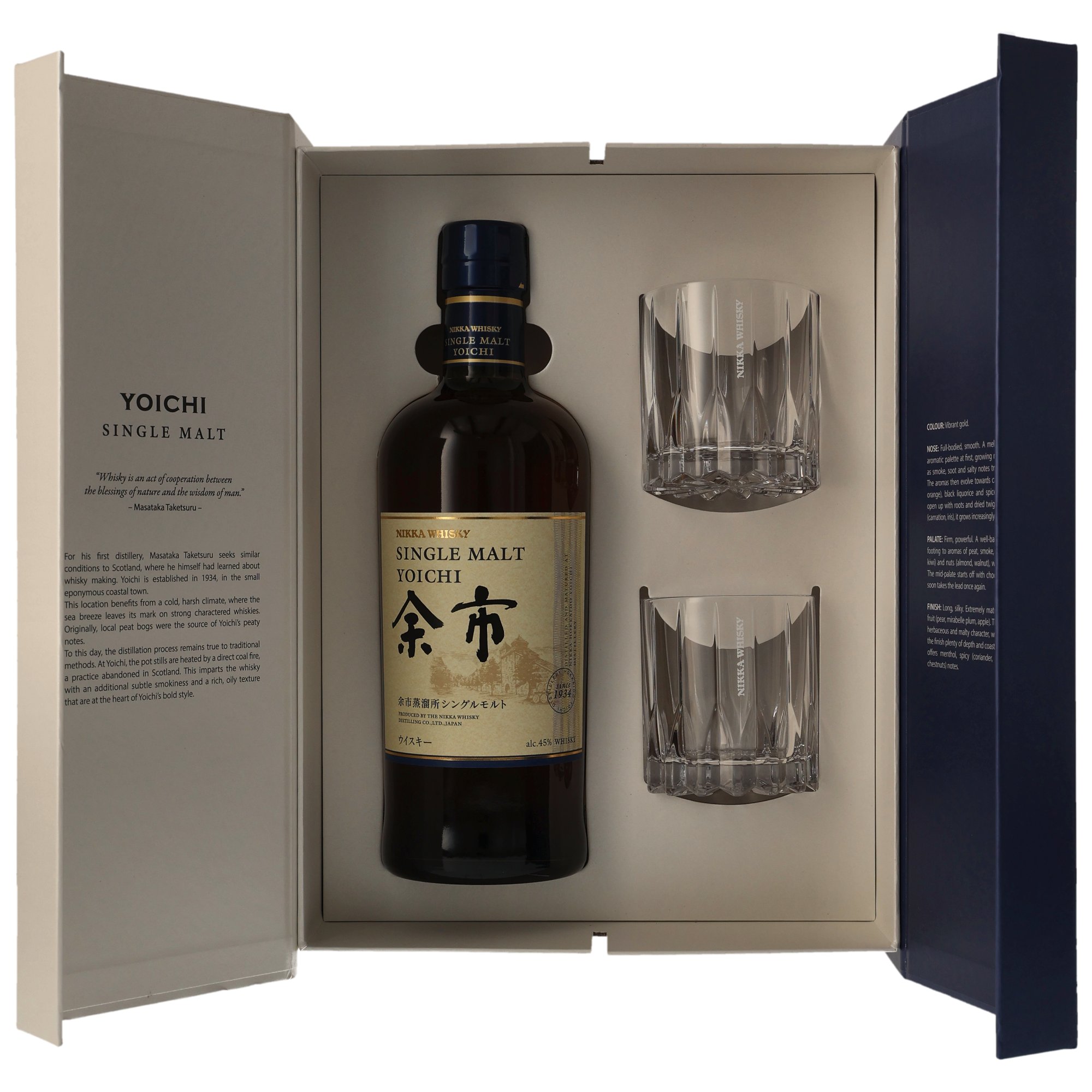 Nikka Whisky Yoichi Single Malt Japanese Whisky 45% vol. in Premium-Geschenkbox mit zwei Kristallgläsern