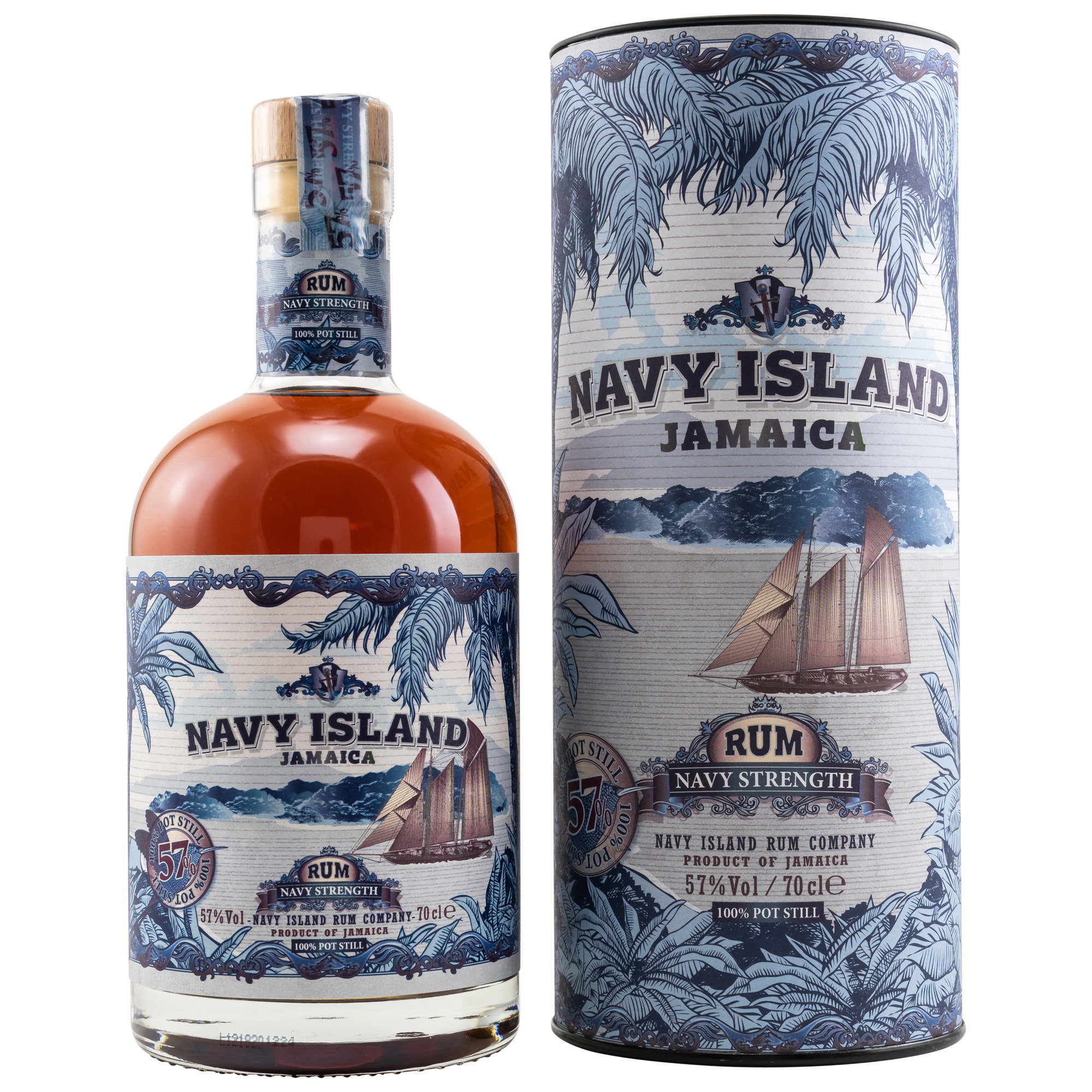 Navy Island Jamaica Navy Strength Pot Still Rum 57% Vol. in maritimer 70-cl-Tube mit Segelschiff-Motiv