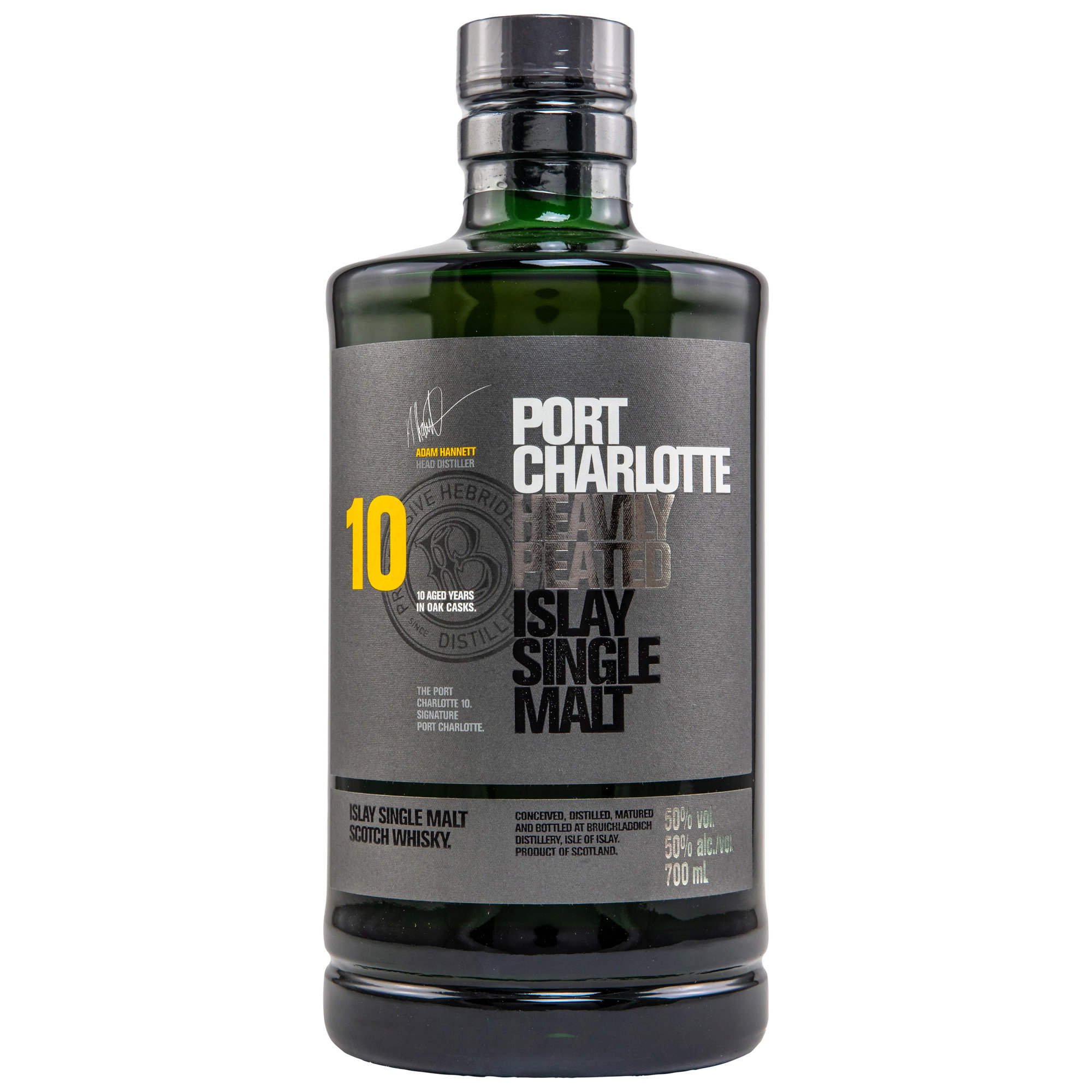Port Charlotte 10 Years Old Heavily Peated Islay Single Malt Scotch Whisky 50% vol. 700ml mit Signatur des Head Distillers