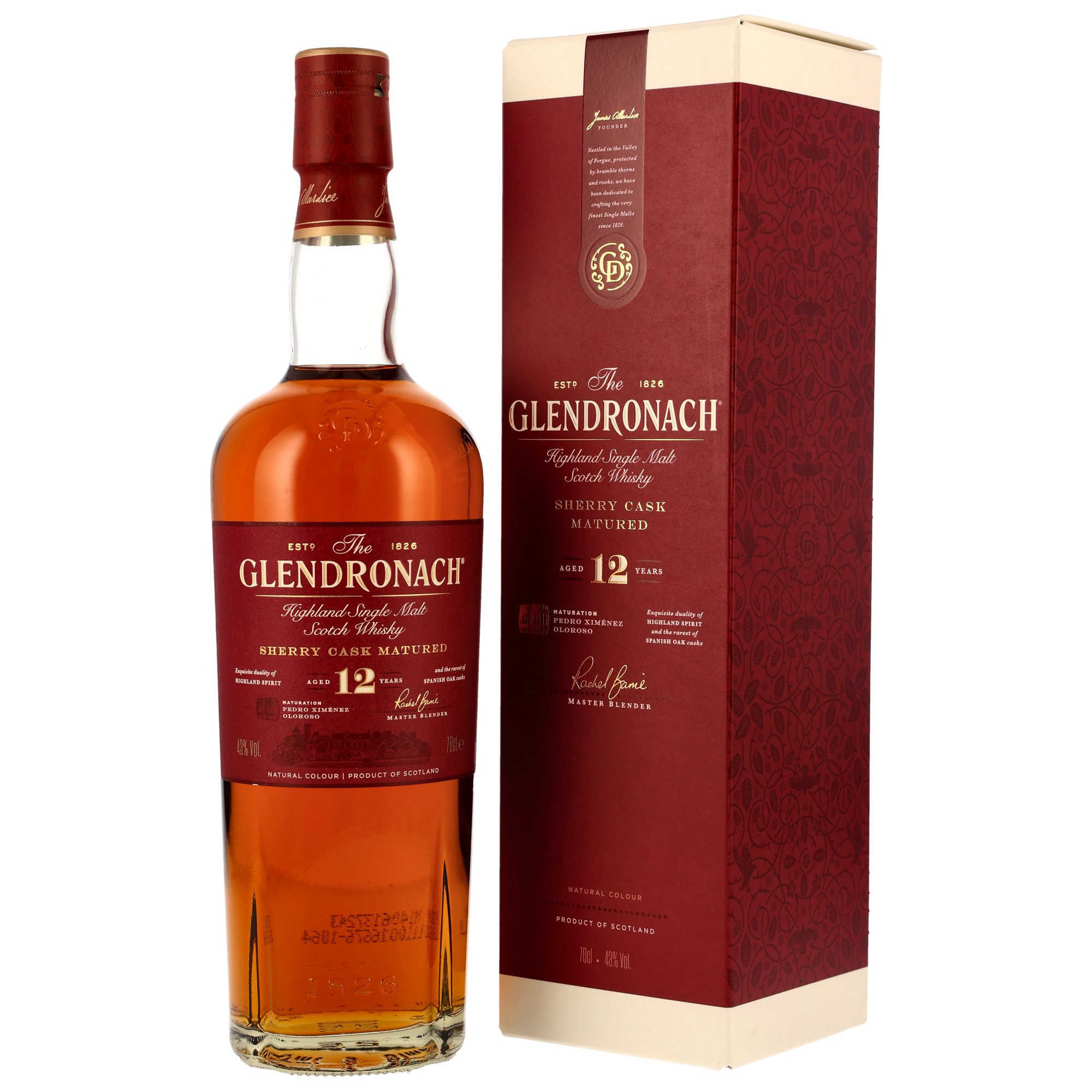The Glendronach 12 Years Sherry Cask Matured Highland Single Malt Scotch Whisky mit 700ml in edler Geschenkbox, 43% Vol.