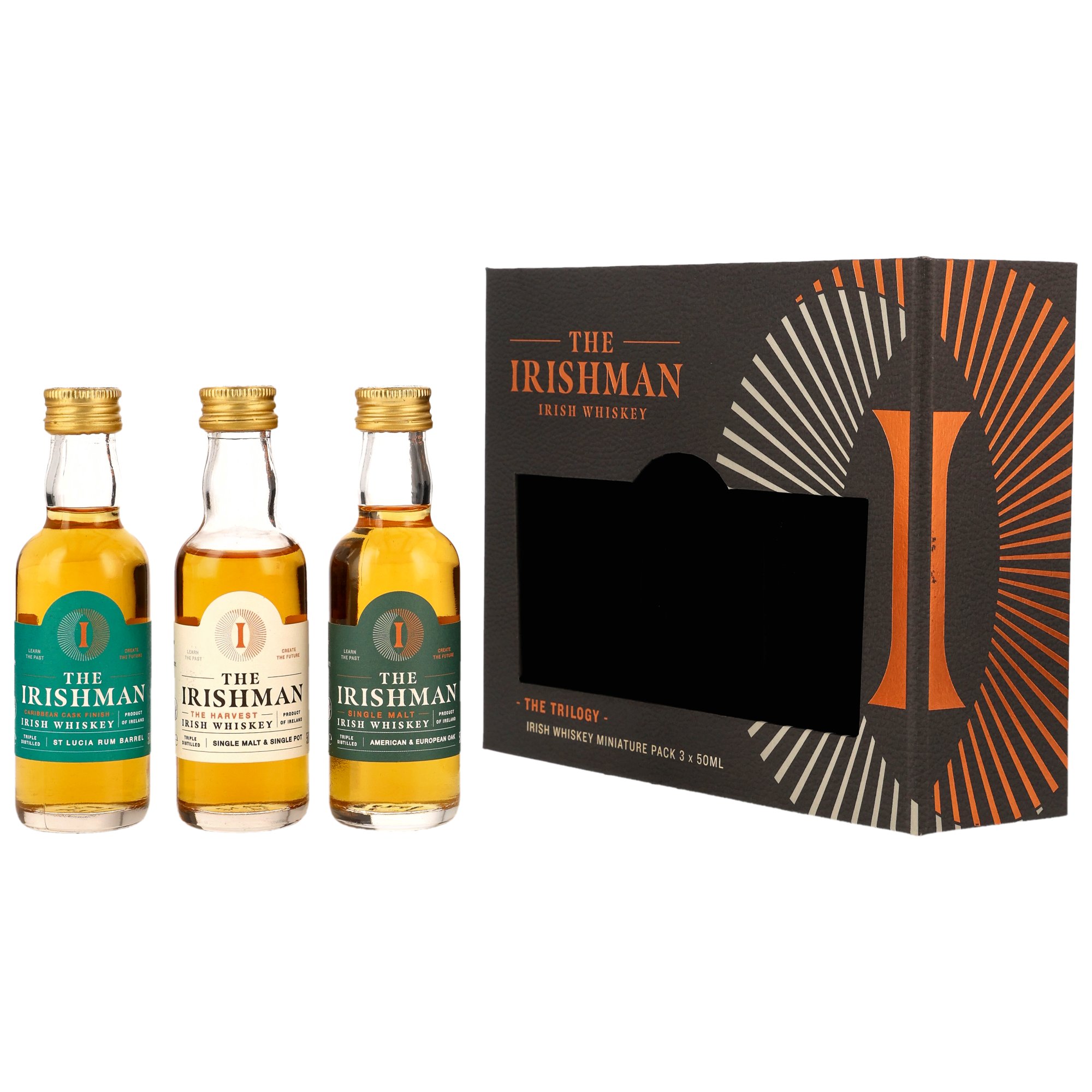The Irishman Trilogy Irish Whiskey Miniature Pack mit 3 x 50ml Flaschen - Caribbean Cask Finish, The Harvest & Single Malt in Premium-Geschenkbox
