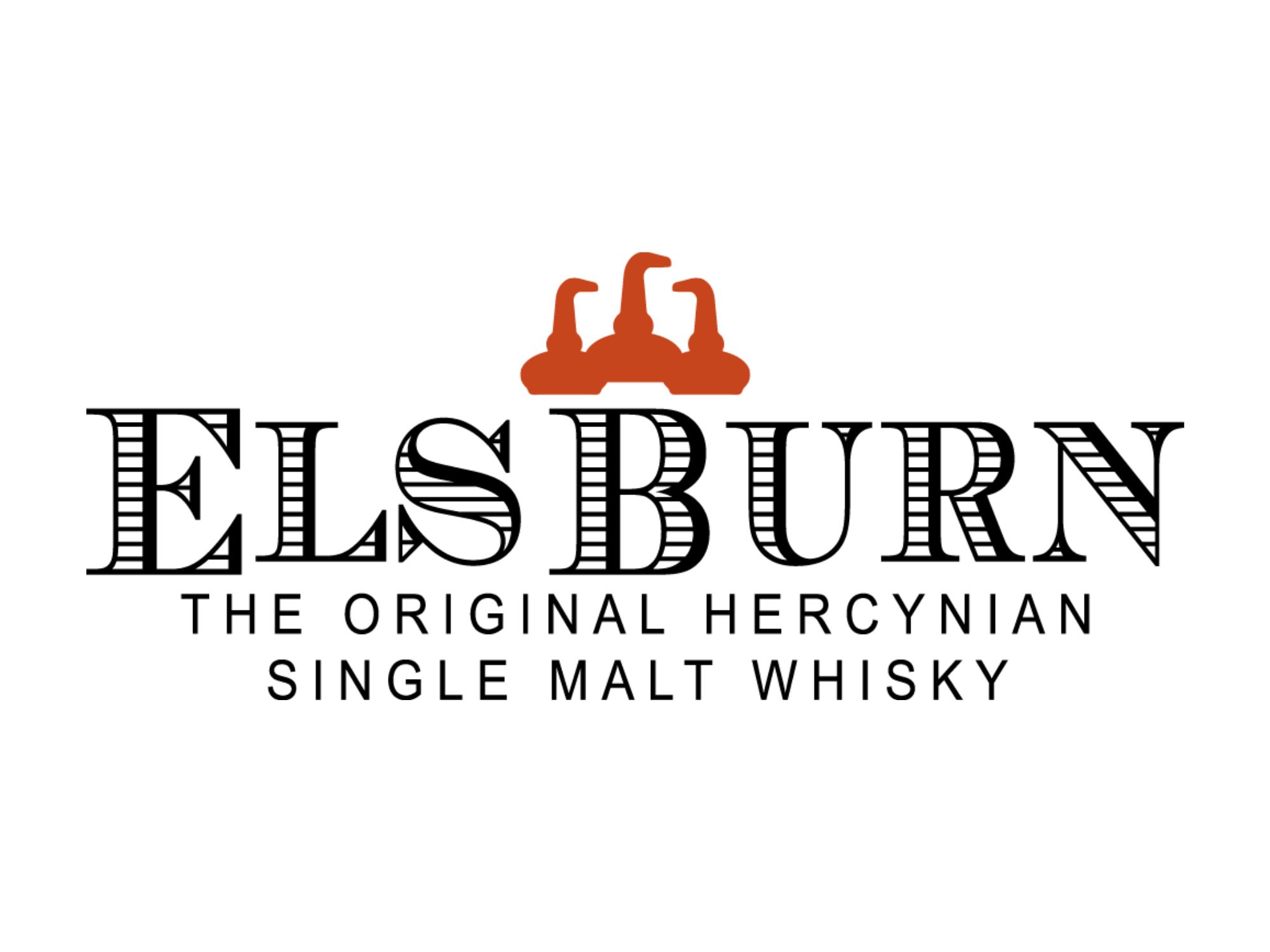 Elsburn The Original Hercynian Single Malt Whisky Logo mit zwei stilisierten Elchen in rot-schwarz