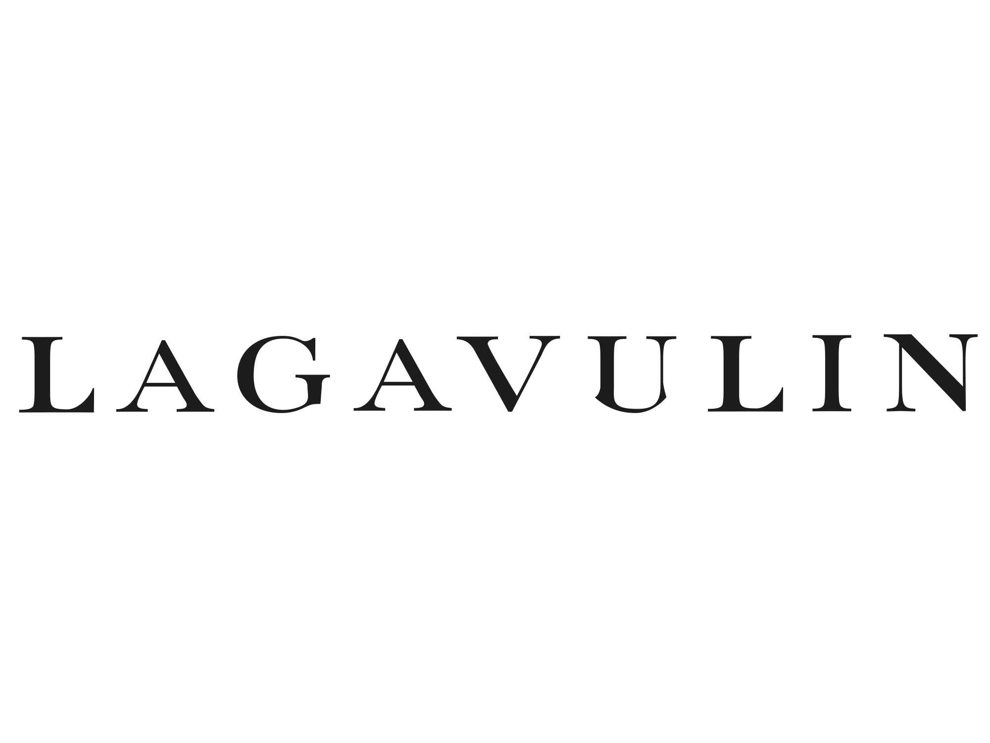 Lagavulin Destillerie-Logo in klassischer Serifenschrift auf weißem Hintergrund