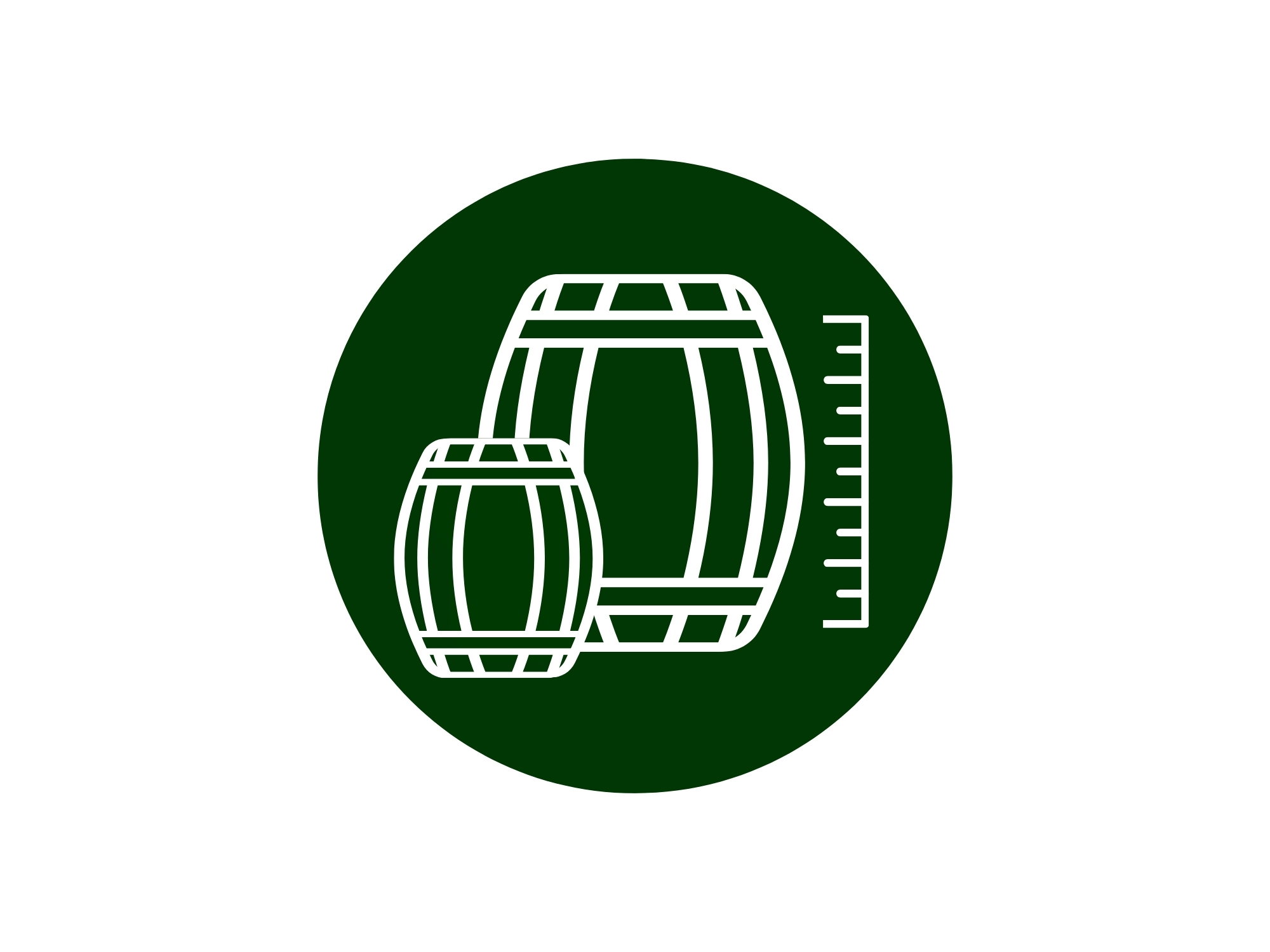 Symbol für Fasslagerung und Reifungsprozess von Premium-Spirituosen wie Whisky, Rum oder Cognac in verschiedenen Fassgrößen