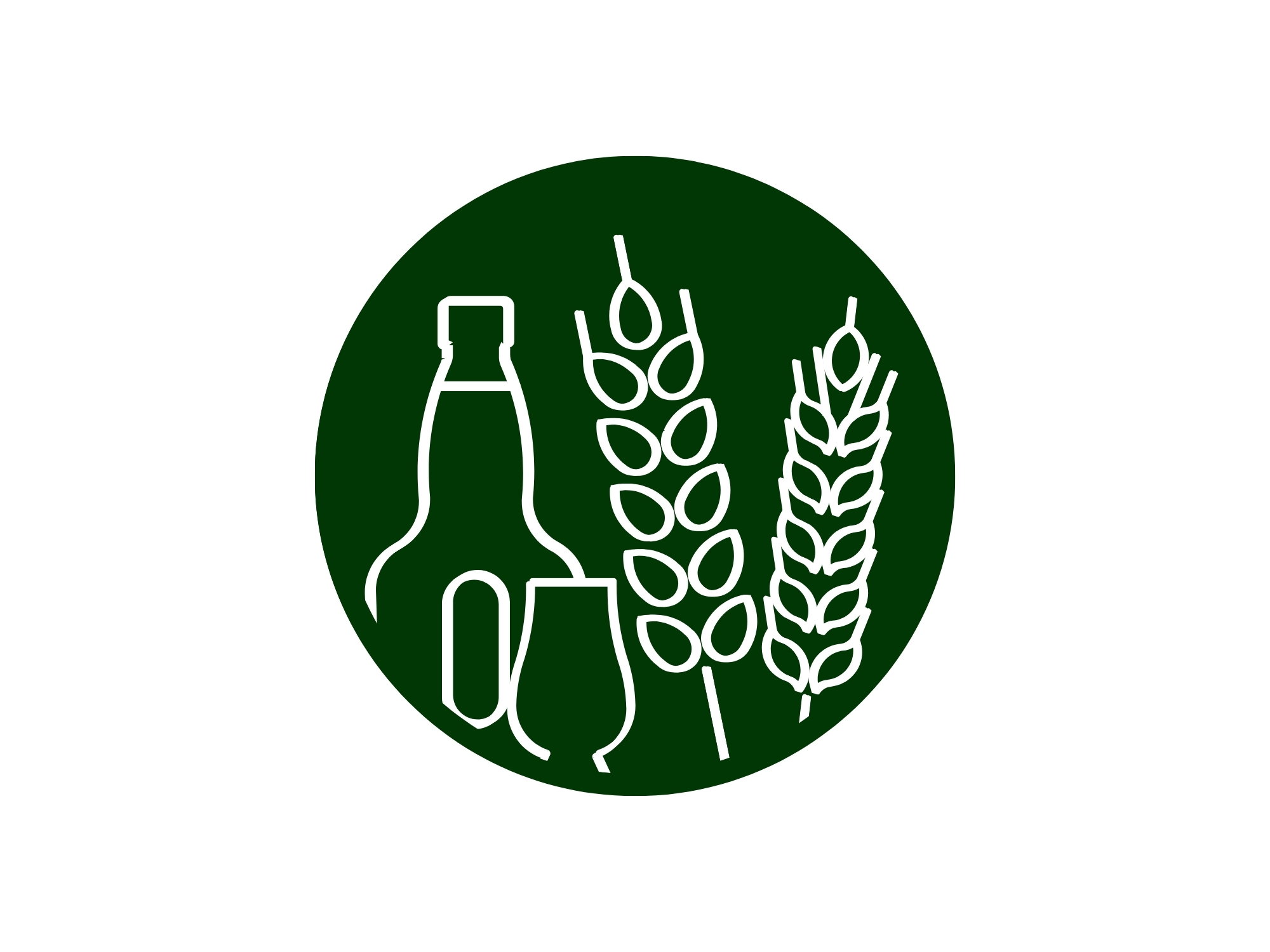 Symbolische Darstellung von Getreideähren und Destillationsflaschen für Whisky-Herstellung in grün-weißem Design