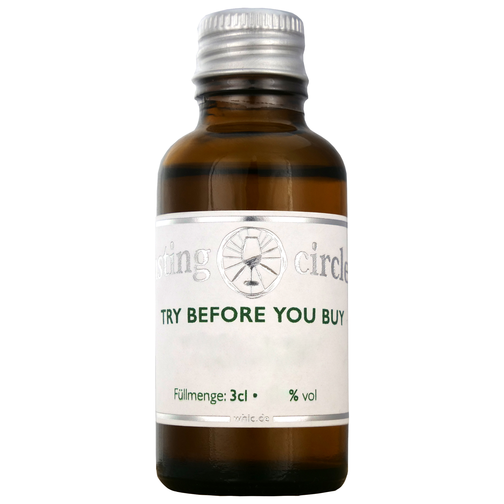 Tasting Circle Probierflasche 3cl Premium-Spirituose mit Metallschraubverschluss und Markenlogo-Etikett